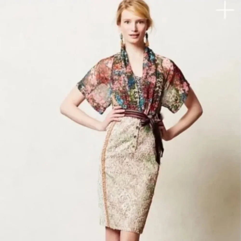 Byron Lars Lana Sheath Floral Lace Dress Mixed Media Sequins Size 2 Rare find - Picture 4 of 4